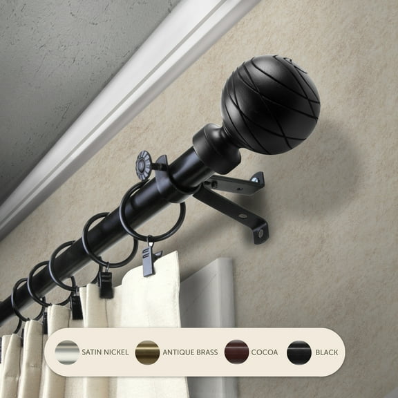 Domovina Phoebe 13/16" Single Curtain Rod-Color:Black,Size:120-170"