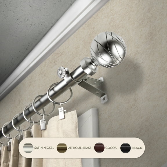 Domovina Phoebe 13/16" Single Curtain Rod-Color:Satin Nickel,Size:28-48"