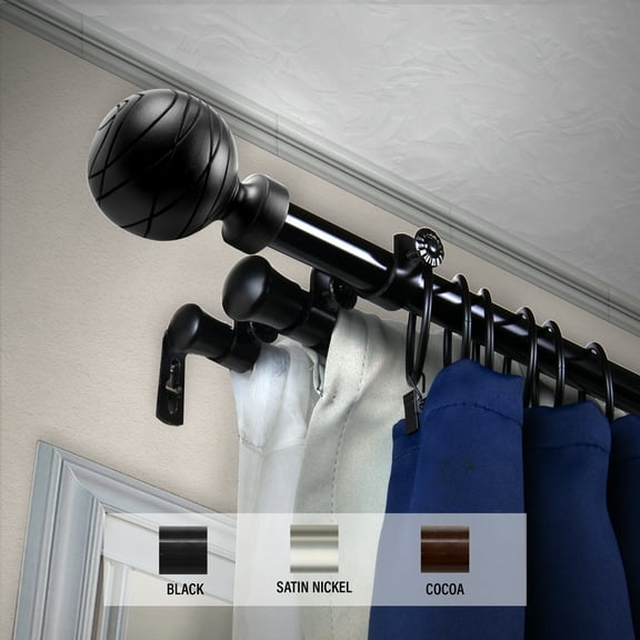 Domovina Phoebe 13/16" Triple Curtain Rod-Color:Black,Size:28-48"