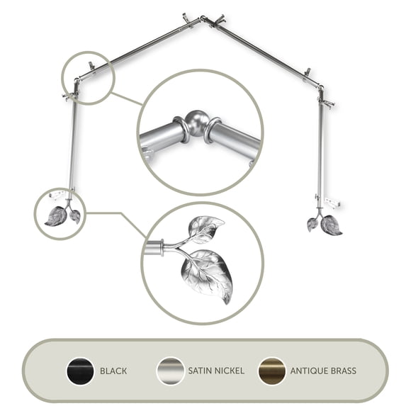 Domovina Plush 13/16" 4 Sided Bay Window Single Curtain Rod-Color:Satin Nickel