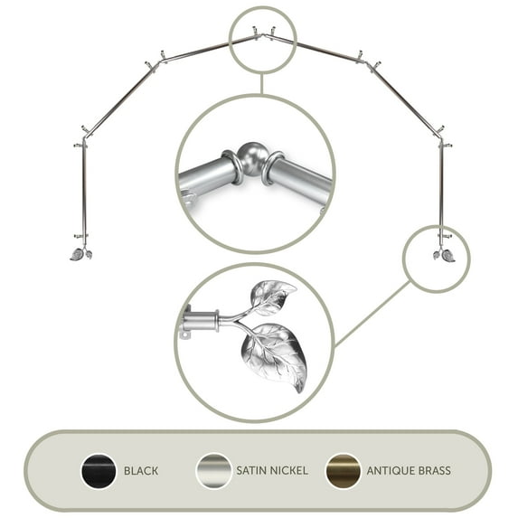 Domovina Plush 13/16" 6 Sided Bay Window Single Curtain Rod-Color:Satin Nickel