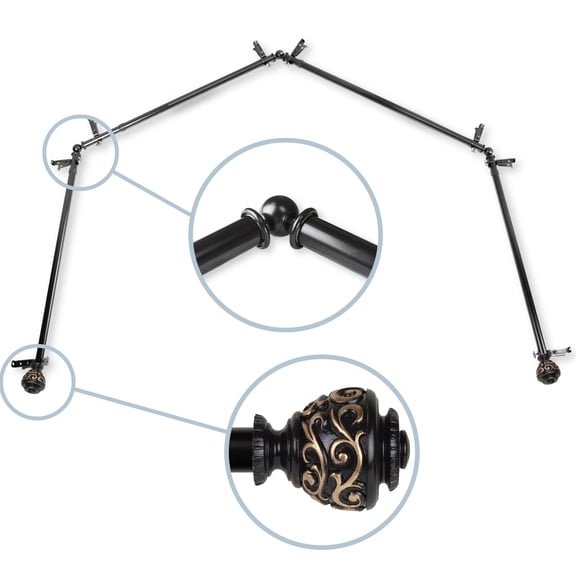 Domovina Raina 13/16-inch 4-Sided Bay WIndow Curtain Rod-Color:Black