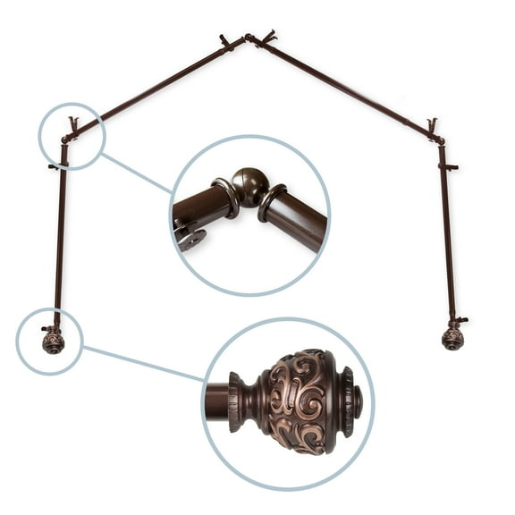 Domovina Raina 13/16-inch 4-Sided Bay WIndow Curtain Rod-Color:Cocoa