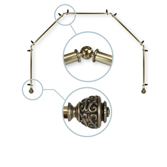 Domovina Raina 13/16-inch 5-Sided Bay WIndow Curtain Rod-Color:Antique Brass