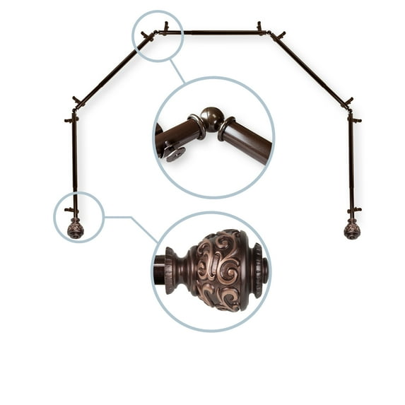 Domovina Raina 13/16-inch 5-Sided Bay WIndow Curtain Rod-Color:Cocoa