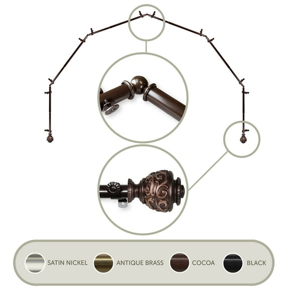 Domovina Raina 13/16-inch 6-Sided Bay WIndow Curtain Rod-Color:Cocoa