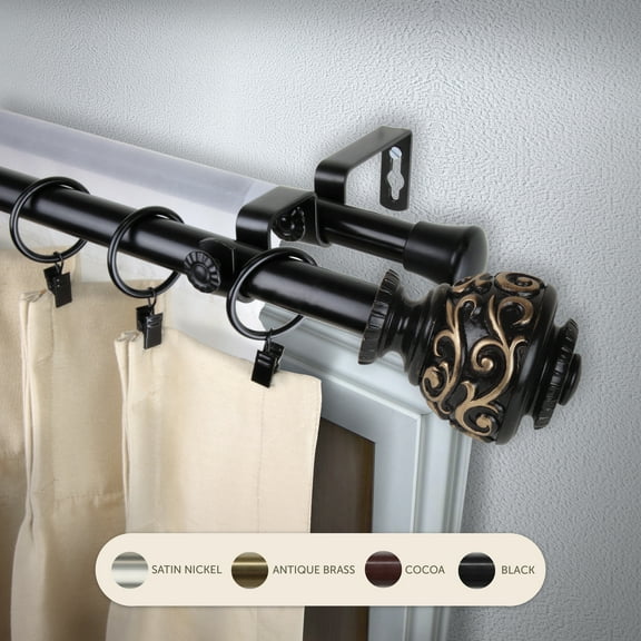 Domovina Raina 13/16-inch Double Curtain Rod-Color:Black,Size:66-120"