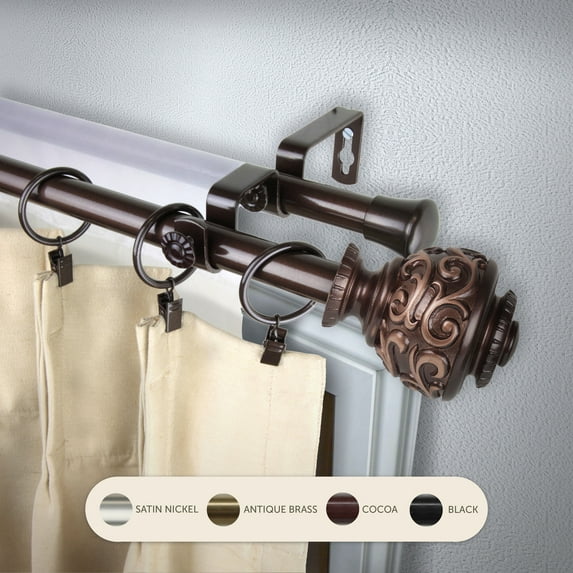 Domovina Raina 13/16-inch Double Curtain Rod-Color:Cocoa,Size:28-48"