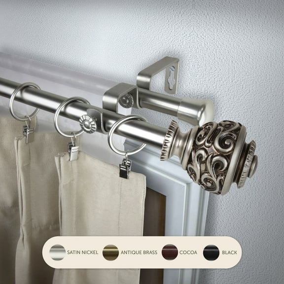 Domovina Raina 13/16-inch Double Curtain Rod-Color:Satin Nickel,Size:28-48"