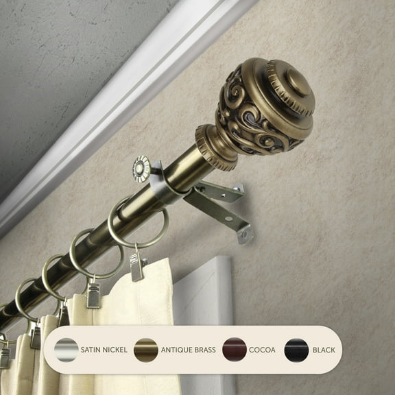 Domovina Raina 13/16-inch Single Curtain Rod-Color:Antique Brass,Size:48-84"