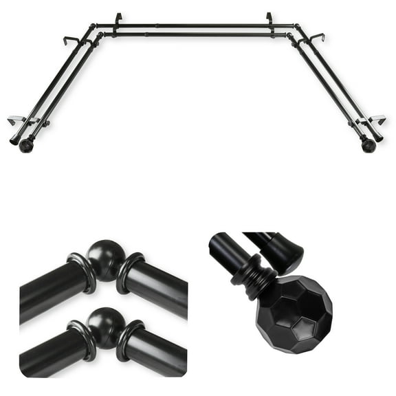 Domovina Reid 13/16-inch Bay WIndow Double Curtain Rod-Color:Black