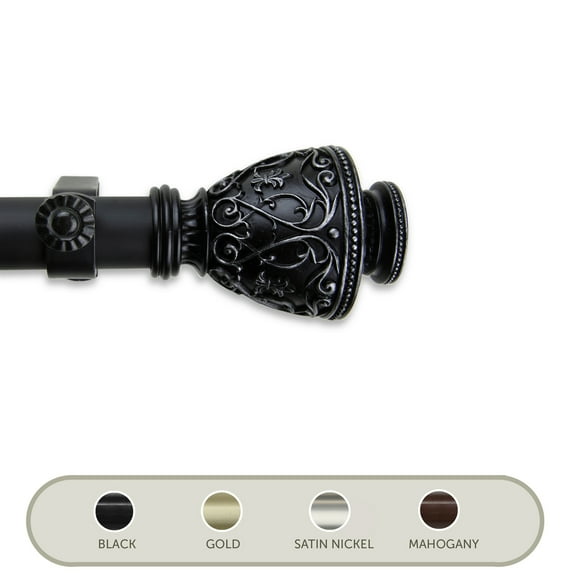 Domovina Rona 1" Single Curtain Rod-Color:Black,Size:120"-170"