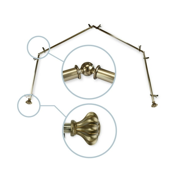 Domovina Sabrina 13/16" 4 Sided Bay Window Single Curtain Rod-Color:Antique Brass