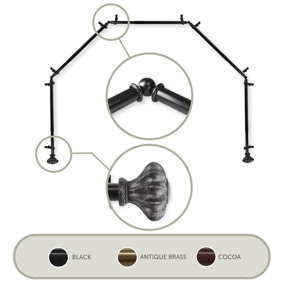 Domovina Sabrina 13/16" 5 Sided Bay Window Single Curtain Rod-Color:Black