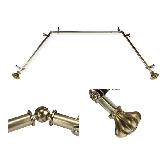 Domovina Sabrina 13/16" Bay Window Single Curtain Rod-Color:Antique Brass