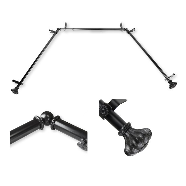 Domovina Sabrina 13/16" Bay Window Single Curtain Rod-Color:Black