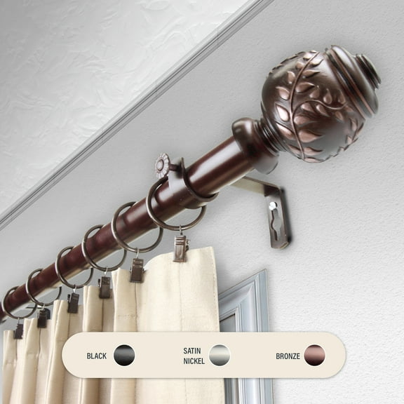 Domovina San 1" Curtain Rod-Color:Black,Size:48-84"