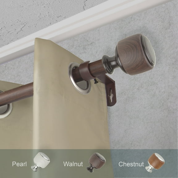Domovina Shanta 1" Faux Wood Curtain Rod-Color:Dark Walnut,Size:48-84"