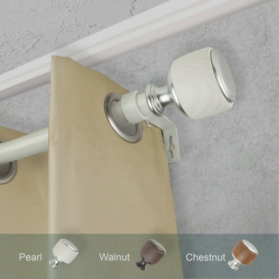 Domovina Shanta 1" Faux Wood Curtain Rod-Color:Pearl White,Size:120-170"