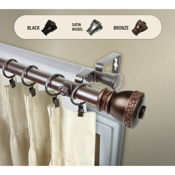 Domovina Spiros 1" Double Curtain Rod-Color:Bronze,Size:48-84"