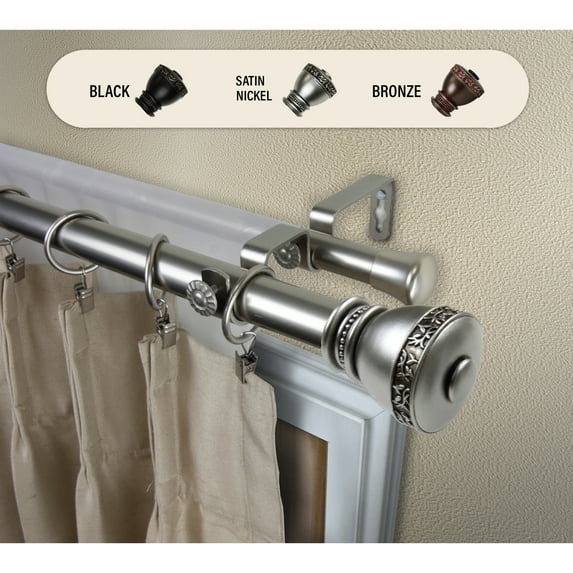 Domovina Spiros 1" Double Curtain Rod-Color:Satin Nickel,Size:120-170"