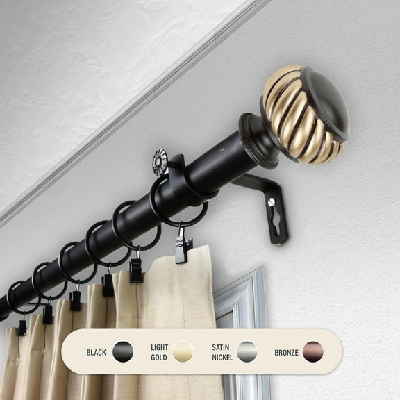 Domovina Swivel 1" Curtain Rod-Color:Black,Size:28-48"