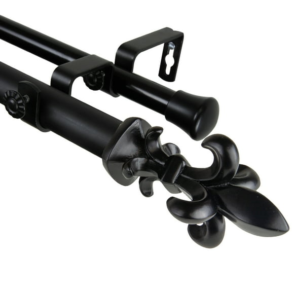 Domovina Tanner 1-inch Double Curtian Rod-Color:Black,Size:66-120"