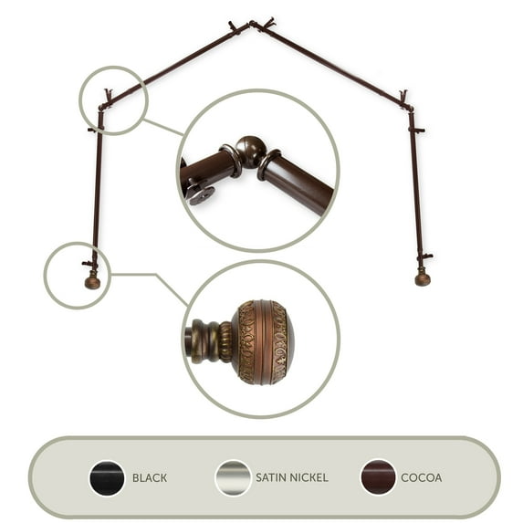 Domovina Taylor 13/16" 4 Sided Bay Window Single Curtain Rod-Color:Cocoa