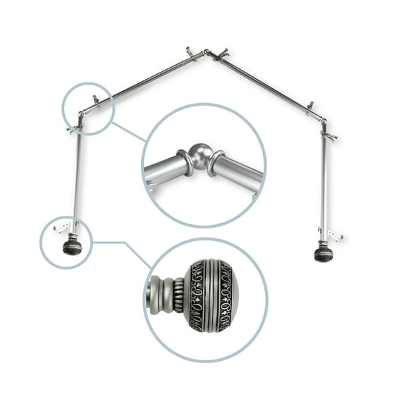 Domovina Taylor 13/16" 4 Sided Bay Window Single Curtain Rod-Color:Satin Nickel