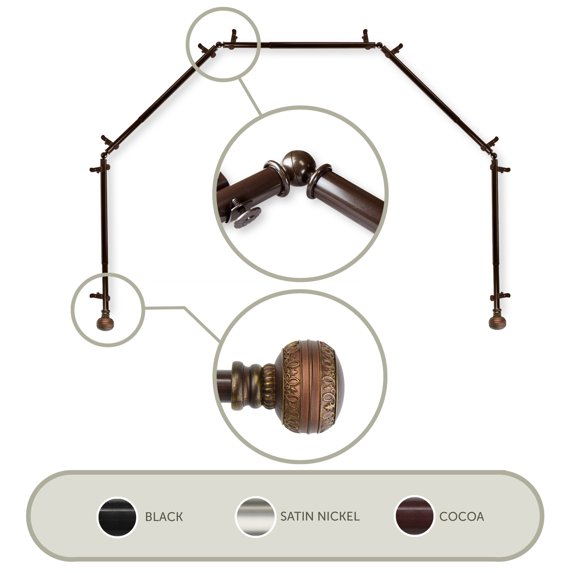 Domovina Taylor 13/16" 5 Sided Bay Window Single Curtain Rod-Color:Cocoa