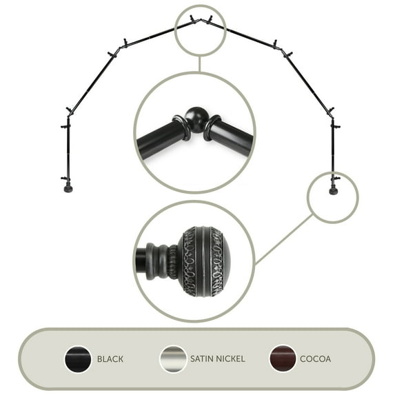 Domovina Taylor 13/16" 6 Sided Bay Window Single Curtain Rod-Color:Black