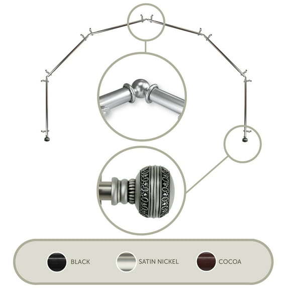 Domovina Taylor 13/16" 6 Sided Bay Window Single Curtain Rod-Color:Satin Nickel