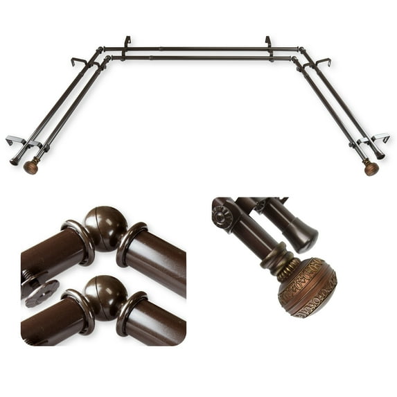 Domovina Taylor 13/16" Bay Window Double Curtain Rod-Color:Cocoa