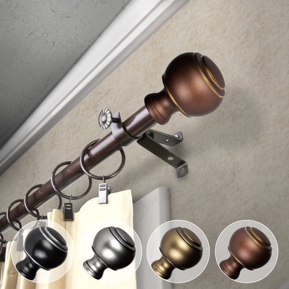 Domovina Teo 13/16" Single Curtain Rod-Color:Cocoa,Size:48-84"