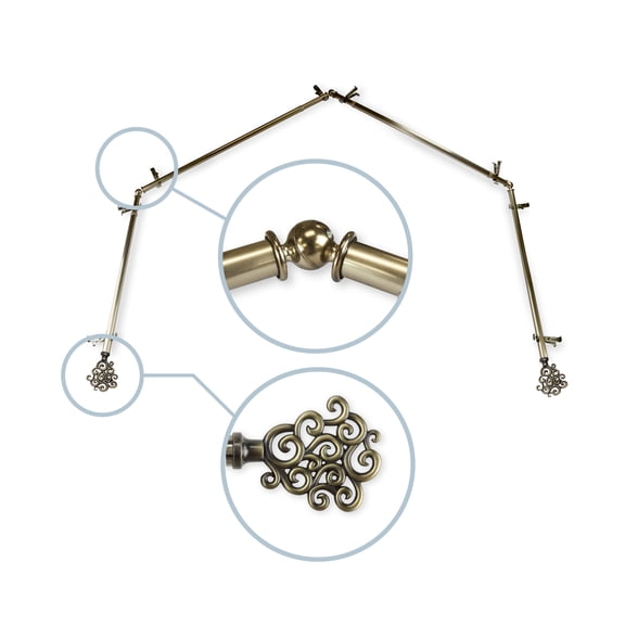 Domovina Teresa 13/16" 4 Sided Bay Window Single Curtain Rod-Color:Antique Brass
