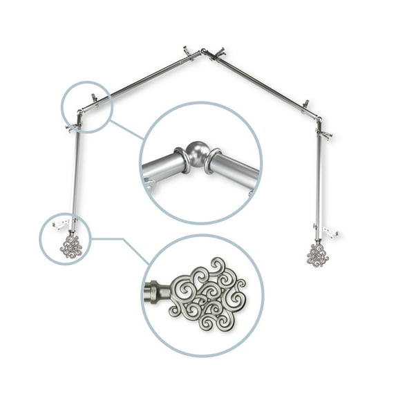 Domovina Teresa 13/16" 4 Sided Bay Window Single Curtain Rod-Color:Satin Nickel