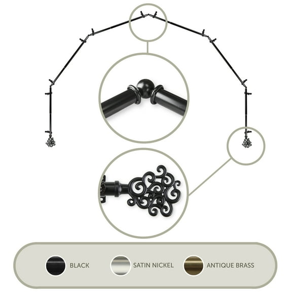 Domovina Teresa 13/16" 6 Sided Bay Window Single Curtain Rod-Color:Black