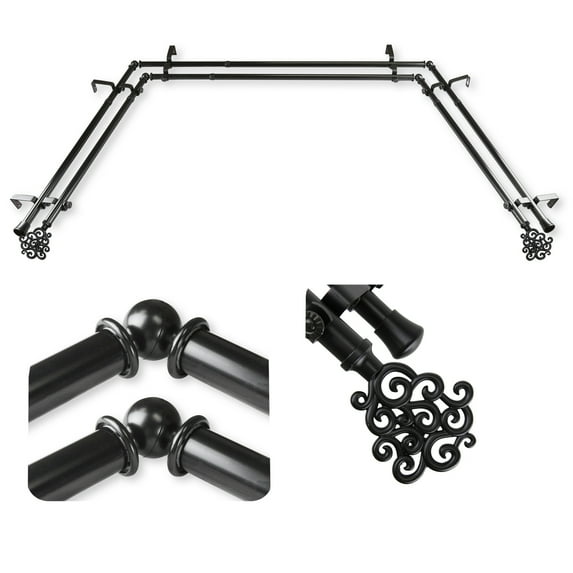 Domovina Teresa 13/16" Bay Window Double Curtain Rod-Color:Black