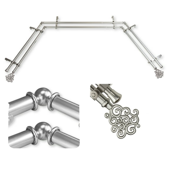 Domovina Teresa 13/16" Bay Window Double Curtain Rod-Color:Satin Nickel