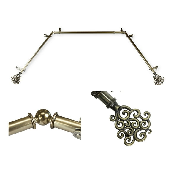 Domovina Teresa 13/16" Bay Window Single Curtain Rod-Color:Antique Brass