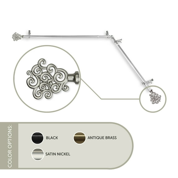 Domovina Teresa 13/16" Corner Window Single Curtain Rod-Color:Satin Nickel,Size:66"-120"