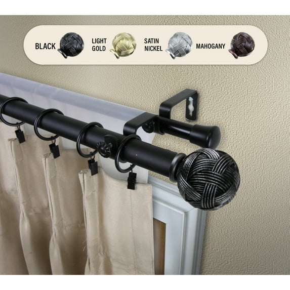 Domovina Wayland 1" Double Curtain Rod-Color:Black,Size:66-120"