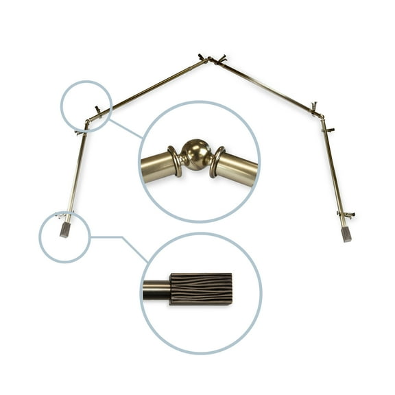 Domovina Wood 13/16" 4 Sided Bay Window Single Curtain Rod-Color:Antique Brass