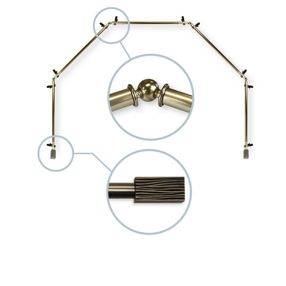 Domovina Wood 13/16" 5 Sided Bay Window Single Curtain Rod-Color:Antique Brass