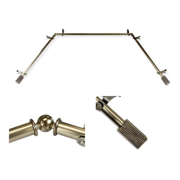 Domovina Wood 13/16" Bay Window Single Curtain Rod-Color:Antique Brass