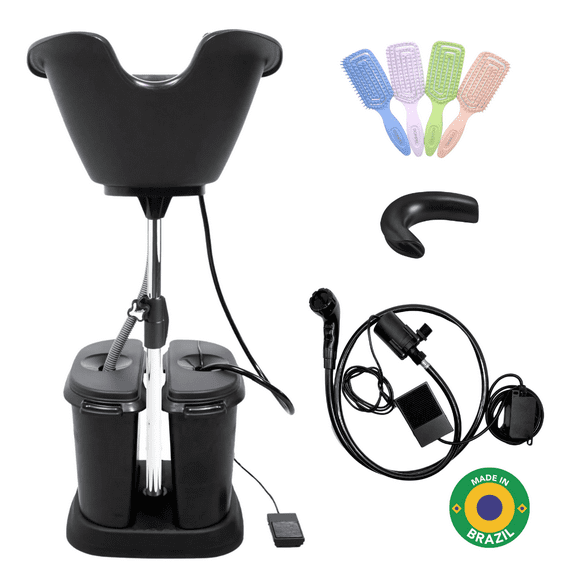 Dompel Dual-Basin Portable Wash Unit  22L Water Storage with Electric Pump, 4 Hair Brushes & Headrest