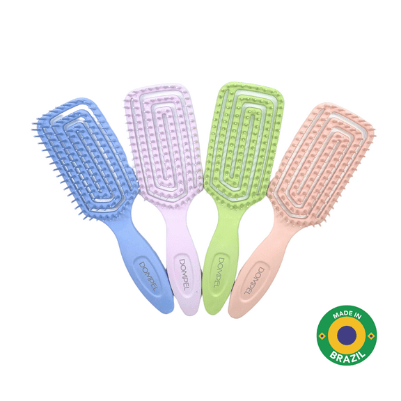 Dompel Hair Brush Inca  Set of 4 Detangling Brushes for Hair Extensions, Prevents Snagging on Tape, Keratin, Microlink, and Weft Bases  Colors Lilac, Ros, Green, Blue