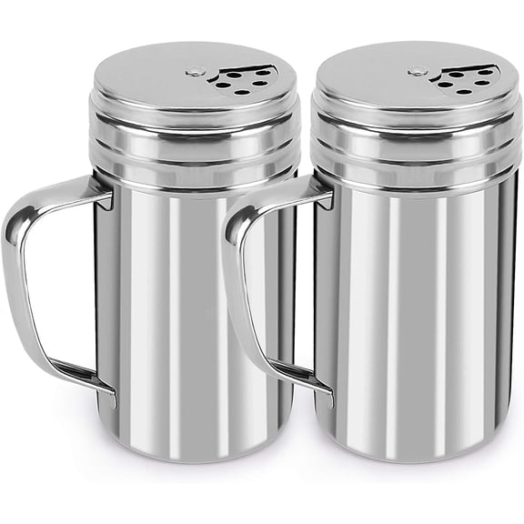Dompilc 13oz Salt and Pepper Shakers with Adjustable Pour Holes – Stainless Steel Dredge for Seasonings, Spices 2PC