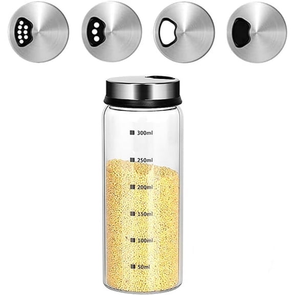 Dompilc 10 oz 1PC Salt Pepper Shakers with Adjustable Holes Clear Glass,Spice & Seasoning Containers for Kitchen, Home, Restaurant
