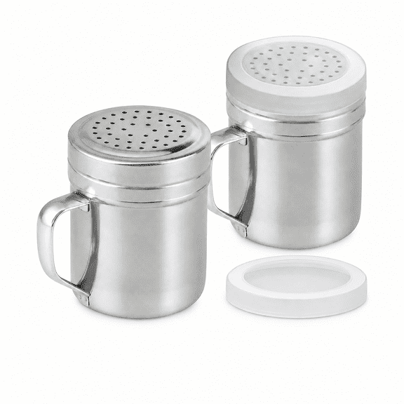 Dompilc Metal Salt Pepper Dredge Shakers - with Handle - Seasonings Spice Shakers with Holes and Lids - 2PC